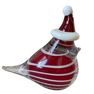 Hand Blown Art Glass CHRISTMAS CARDINAL 7in Red & White Candy Cane Swirl New